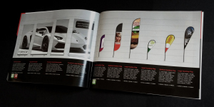 Example layout with 4 retractable banners on the left page, and 4 flag banners on the right page.
