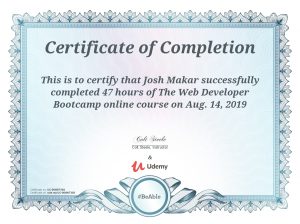 The Web Developer Bootcamp Certificate of Completion